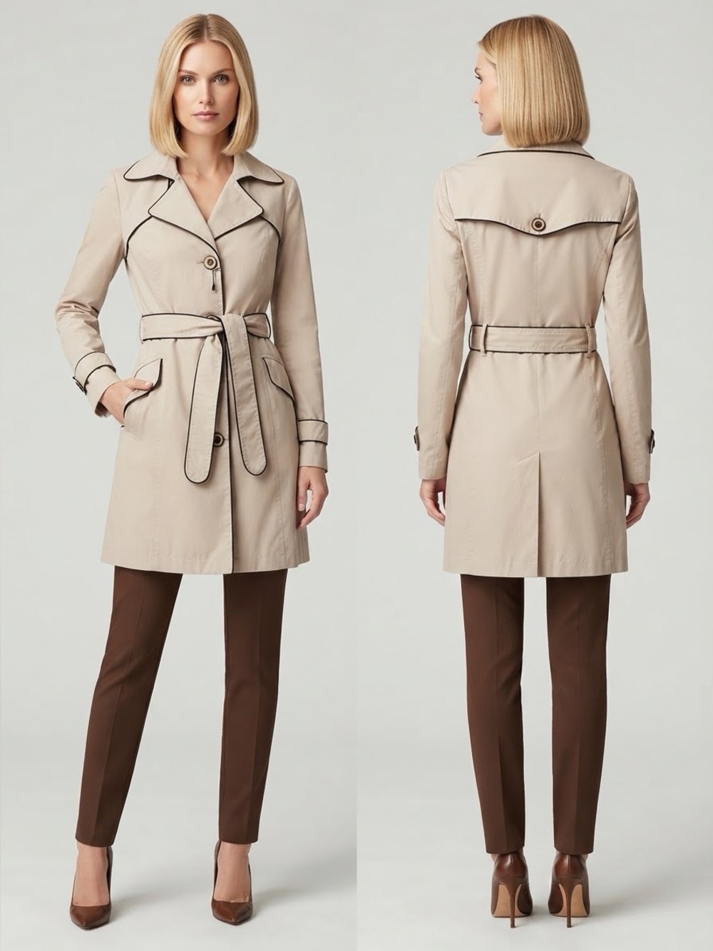 NEW WOMEN SINGLE-BREASTED BUTTONED TRENCH COAT BELTED LINED JACKET COLLARED